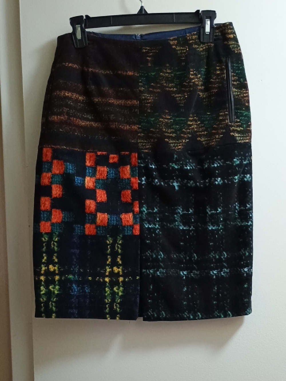 Patchwork Plaid Skirt in Black with Multicolor Accents